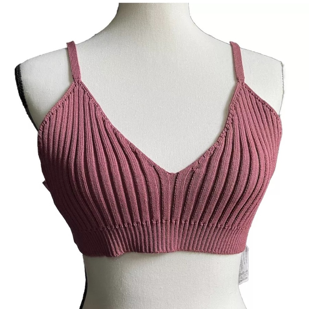 Zara Ribbed Knit Maroon Bralette Crop Top Size Medium